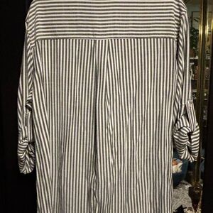 Max Studio Striped Button-Down Shirt - Navy and White